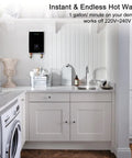 High Flow Tankless Water Heater 5.5kW 240V for point of use in white kitchen with sink and washing machine