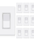 10 Pack Single Pole Decorator Wall Switch With Screwless Wall Plate Easy Install, 15A 120 To 277V On Off Paddle Rocker Interrupter