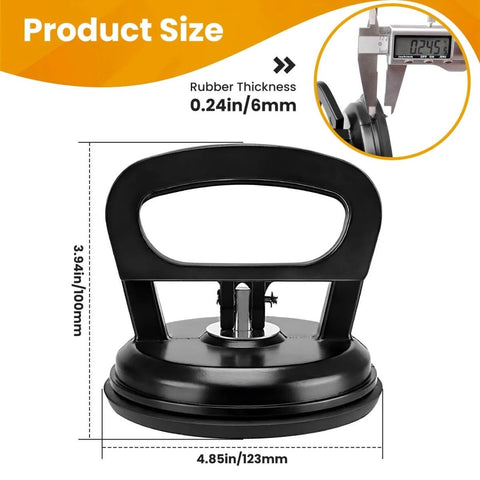 Beefy 50Lb Heavy Duty Vacuum Lifter For Glass Tile And Mirror, Aluminum Handle, Product Size and Rubber Thickness Display