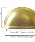 Matte Gold Three Inch 25 Pack Cabinet Pulls Slick Modern Farmhouse Cup Pulls For Kitchen Cabinets And Bathroom Drawers Solid Zinc Durable Kitchen Cabinet Hardware Easy Install Center To Center shown with dimensions