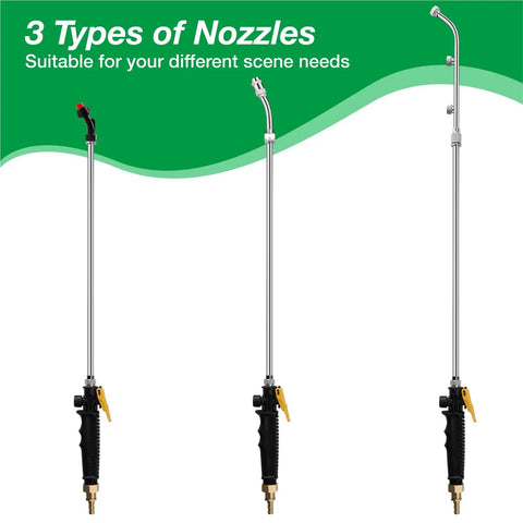 Sprayer Wand Kit With Three Nozzle Types Adjustable Stainless Steel Fan And 3 Hole Nozzles Brass Barb Fittings For 1 Quarter Inch Hoses