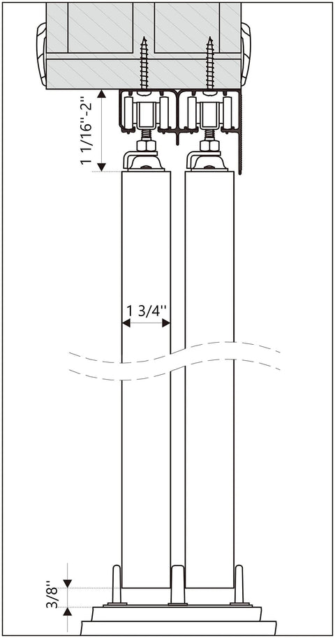 Diagram of 6 Foot Bypass Sliding Closet Door Track Kit For Double Doors With 72 Inch Rails And Supreme Smooth Ball Bearing Hardware.
