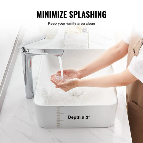 Kick Up Your Vanity Game With Solid White Rectangular Ceramic Vessel Sink, 19 By 14 Point 7 Inch Above Counter Basin, Modern Glossy Finish, Smooth Operator Glaze That Makes Cleanup Totally Stress Free