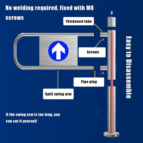 Detailed image of Rock Solid Industrial Heavy Duty Spring Loaded Safety Swing Gate With One Way Revolving Design showing components for easy setup.