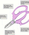 Purple Stainless Steel Pruning Shears For Garden Work Ergonomic Handles Lightweight Manual Scissors with labeled features