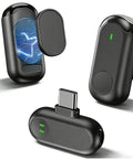 Wireless Mini Lapel Microphone For iPhone And Android, Plug And Play, No Bluetooth, featuring a compact receiver and two transmitters.