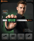 Rechargeable Digital Caliper With USB Charging, 6 Inch Plastic Calipers, Green Screen Display, Go Cordless Fast, No Battery Hassle, Quick 2 Minute Charge Powers A Full 20 Minute Measurement For Months, man holding digital caliper