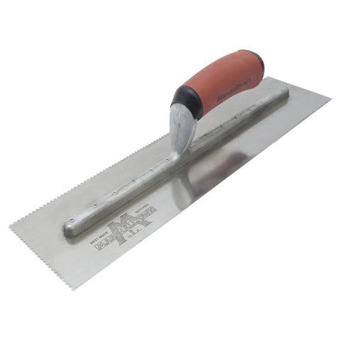 Two Sided U Shaped Notched Trowel With Aluminum Shank Riveted To A Steel Blade Sixteen By Four Inch Pro Grade Durasoft Handle