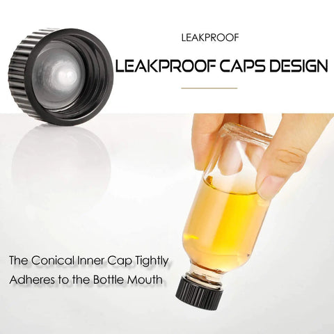 Leakproof cap design in 12 Pack 2 Oz 60ml Clear Glass Bottles With Lids And 3 Stainless Funnels Travel Set For Wellness Oils Juices Serums And Samples Leakproof Mini Bottles For Health Care And Beauty On The Go
