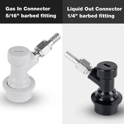 Two Pack Ball Lock Keg Disconnects With MFL Swivel Nuts For Quick No Fuss Beer Keg Connections In Your Home Brew Setup Sankey Compatible Durable Bar Grade Ball Lock Fittings gas in 5/16in, liquid out 1/4in barbed fittings