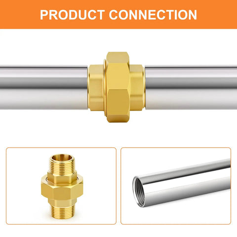 Brass Union 1/2 Npt Male To 1/2 Npt Male Pipe Fitting for Easy Pipe Connections shown with pipes in connection setup.