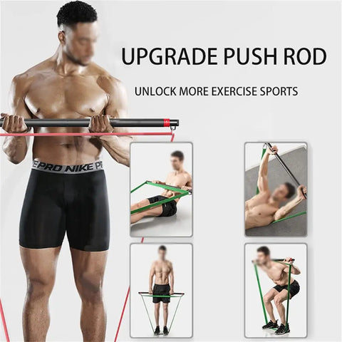Full Body Home Gym Resistance Bands Set for Hardcore Workouts with elastic bands and sticks for strength training and mobility