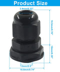 20 Pack Nylon Cable Glands IP68 One Quarter Inch NPT Adjustable Pass Through Cord Grip Gland Connectors Black Size Diagram