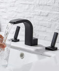 8 Inch Waterfall Bathroom Faucet For Sink, Widespread 3 Hole Lavatory Tap With High Arc Basin Mixer, Matte Black Sleek