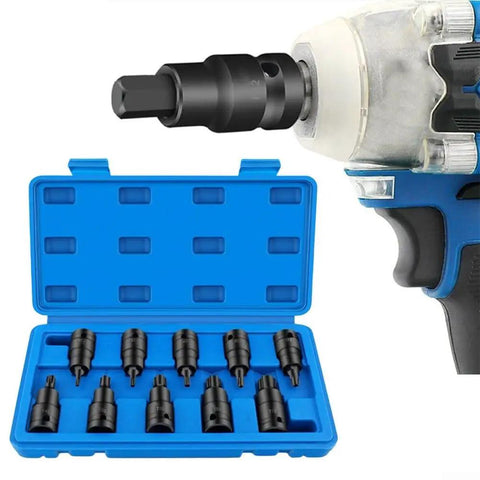 Cool 10-Piece Torx Socket Adapter Set With T20 To T70 Bits For Your 1/2 Inch Impact Wrench. case and adapter bits