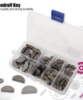 80 Pcs Stainless Steel Woodruff Key Set For Gears And Pulleys Semicircular Half Moon Keys displayed in storage box
