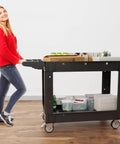 Heavy Duty Two Shelf Utility Cart On Wheels For Warehouse Office Restaurant And Garage Commercial Grade Rolling Trolley