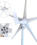 Wind Turbine Generator Kit 400W 24V with five blades, close-up view of nylon carbon fiber blades and fixing details.
