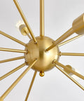 Sputnik Style 15 Light Modern Chandelier With Adjustable Arms In Anti Rust Gold Finish, upward view of central hub.
