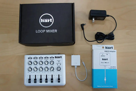 Box, Portable Five-Input Audio Mixer With Three 3.5mm Outputs For Headphones, Speakers, And Rec Out, Mono To Stereo DM2S Adapter