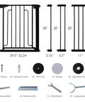 Wide Range Baby And Pet Safety Gate For Doorways And Stairs With 29.5 To 51.5 Inch Width, Includes 3 Pack Extension Kit and parts