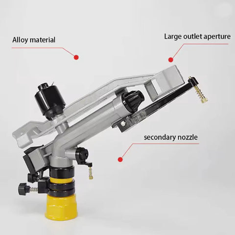 Beefy 1.5 Inch Aluminum Farm Sprinkler System With 360 Degree Adjustable Impact Sprinkler and Nozzle Set, side view