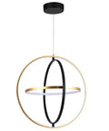 LED Pendant Light Fixture With Black And Gold Rings, Modern Chandelier For Dining Room And Kitchen Island, Adjustable Ceiling Light