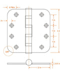 Black Ball Bearing Door Hinges 4 Inch Tough As Nails Built To Last Heavy Duty 304 Stainless Steel For Exterior And Interior Doors Weatherproof Five Eighths Inch Radius Corners 3 Pack, 4 in hinge diagram with 5/8 in radius
