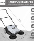 Heavy Duty Manual Push Sweeper For Driveways Patios And Garages Featuring 25.5 Inch Sweep Width And 5.25 Gallon Hopper on concrete surface.
