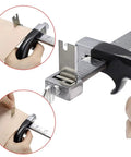 Leather Strap Cutter With Aluminum Handle And Stainless Steel Gauge Ruler, 4 Inch Scale Leather Craft Tool in use
