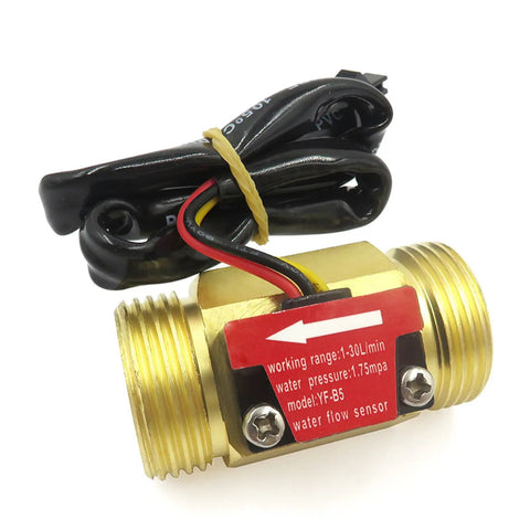 Three Quarter Inch Brass Flow Sensor Switch With Hall Effect Water Meter, 1 To 30 Liters Per Minute Flow Range, 50mm Body Length