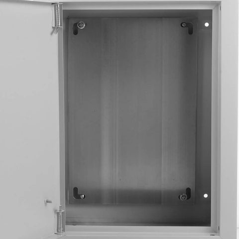 Interior view of Weatherproof Outdoor Electrical Junction Box Metal Enclosure 300x400x160mm with mounting brackets open lid