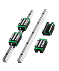 Heavy Duty HGR15 Linear Guide Rails Paired With 4HGH15CA Sliding Blocks 800Mm Steel Linear Motion Kit For Cnc Builds And Auto Gear components arranged on a white background.