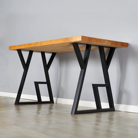Table with Industrial Metal Furniture Legs 2 Pack For DIY Decor Projects 28 Inch High Square Tube Leg Black 24 Inch Wide Perfect For Coffee Tables Desks Dining Tables Shelves And Cocktail Tables seen from the side, featuring rustic wood top.