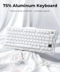 75 Percent Wireless Mechanical Gaming Keyboard With Dynamic Rgb Backlighting And Solid Aluminum Alloy Build In Clean Moonlight White Finish Providing Textured Pbt Keycaps For Locked In Gameplay That Hits Different on elegant backdrop.
