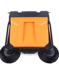 Heavy Duty 26 Inch Walk Behind Floor Sweeper Foldable Workhorse For Warehouse Street And Garage Easy Manual Push Operation, top view.