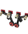 Upgraded Router Table Saw Roller Feeder With One Way Bearings And Anodized Aluminum Body For Reliable Kickback Protection and Steady Wood Feed Control Built Rock Solid For Real Shop Jobs close-up of roller fittings with adjustable clamps and antikickback design.