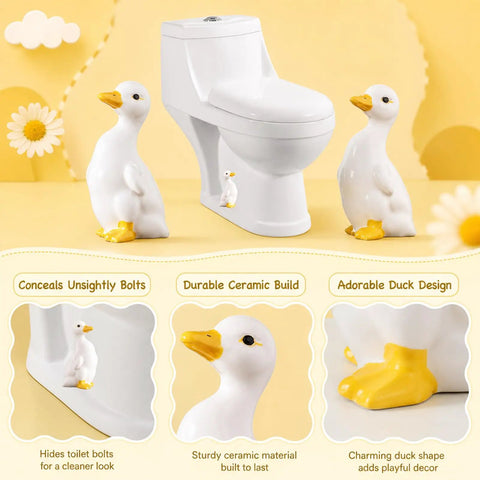 Total Bath Refresh With These Straight Up Cute Ceramic Duck Toilet Bolt Caps Set Of Two Standing Screw Covers Featuring Easy Peasy Setup And Real Deal Rust Protection, decorative duck design, durable ceramic, conceals toilet bolts.