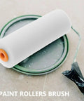 6 Piece Paint Roller Set Boasting Hella Soft Sponge Covers And Comfort Grip Handles Built Different For Rapid Wall Coverage With Latex Or Oil Based Paint Formulas with soft sponge cover on a paint tray.