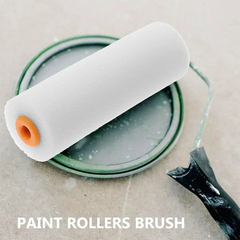 6 Piece Paint Roller Set Boasting Hella Soft Sponge Covers And Comfort Grip Handles Built Different For Rapid Wall Coverage With Latex Or Oil Based Paint Formulas with soft sponge cover on a paint tray.