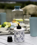 Tie Dye Glass Tabletop Torches 3 Pack For Outdoor Patio, Backyard And Garden Lighting, Portable Citronella Table Torches In Blue, 5.75 Inch