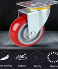 Close-up of Rolls Like Butter 5Inch Red Polyurethane Swivel Castor Wheel with brake, showcasing its sturdy design and smooth rotation.