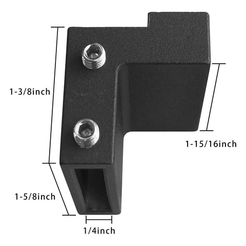 Close-up of 2 Pack Barn Door Stopper For Sliding Barn Door Flat Track Aluminium Alloy With Powder Coated Black Finish showing dimensions.