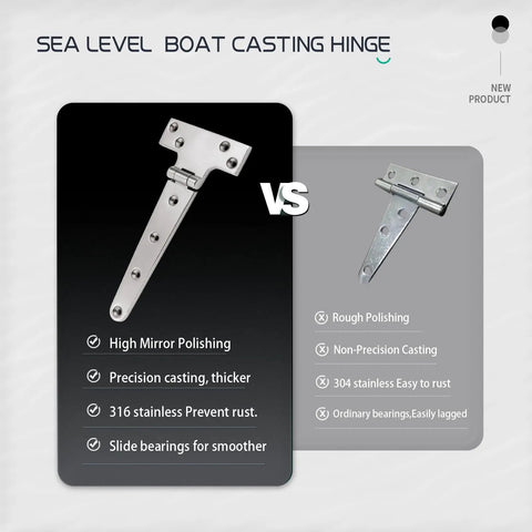 Marine Grade 316 Stainless Steel T Hinges 8 By 4 Inch Heavy Duty Boat Hatch Hardware 2 Pack Polished Finish comparing features.