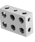 Front view of a hardened steel 1-2-3 machinist block with 11 holes