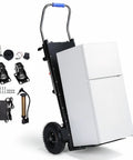 Heavy Duty Electric Stair Climbing Cart With 1500W Motor Handles Up To 880lbs for moving a refrigerator, includes wheels and accessories.