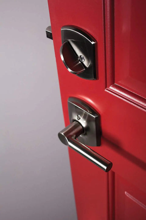 Heavy Duty Matte Black Deadbolt With Greenwich Trim, Keyed Entry, One Side Operation, High Security Residential Door Lock Set on red door