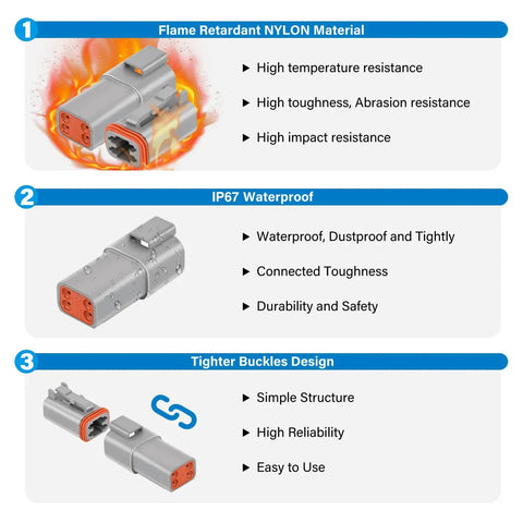 DT Series 2 3 4 6 8 12 Pin Connector Kit With 50 Sets Size 16 Stamped Contacts For 14-18 AWG Wires Includes Removal Tool