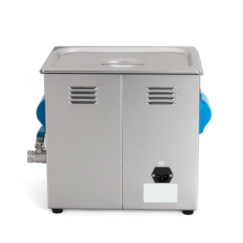 Fully Automatic Ultrasonic Cleaner For Vinyl LP And EP Discs With Badass 27 Liter Tank And 500 Watt Output rear view, stainless steel, compact design.