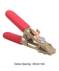 Heavy Duty 260A Brass Welding Ground Clamp With Wide 40mm Jaw For Stable Conduction And Secure Grip On Argon Or Gas Shielded Welding Tasks, showing red-handled clamp.